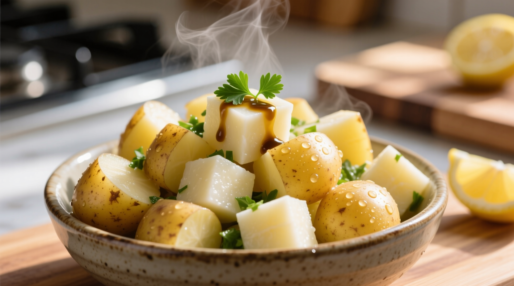 Perfectly boiled potato cubes for potato salad