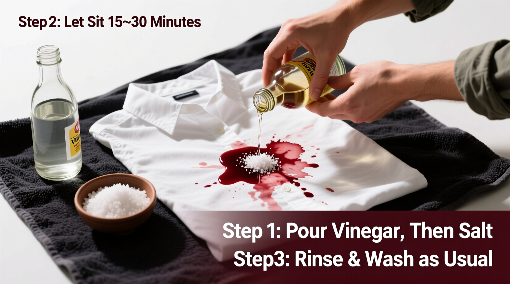 how to remove red wine stains from white clothing using salt and vinegar