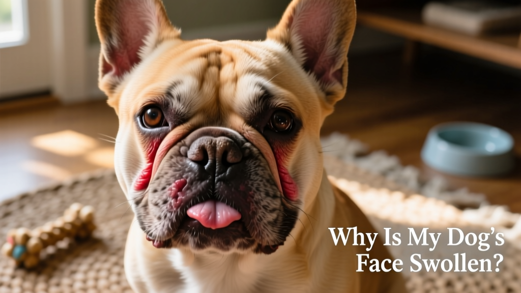Close-up of a French Bulldog with noticeable swelling around the muzzle and eyes, showing redness and puffiness