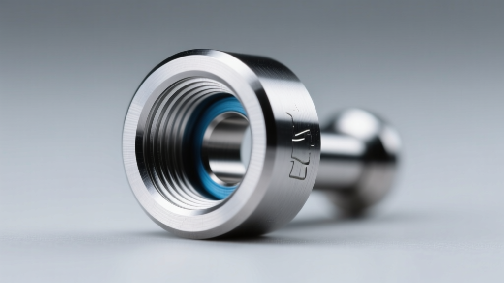 Macro photo of internal threading on a titanium flat back labret post, emphasizing precise machined grooves and a smooth finish