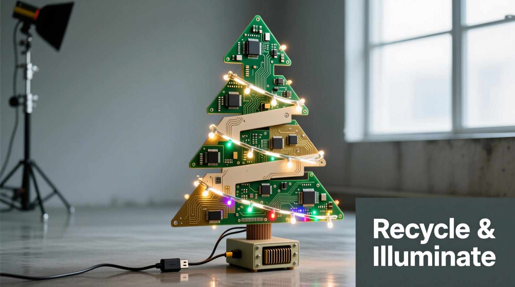 how to make a christmas tree from recycled circuit boards and led lights