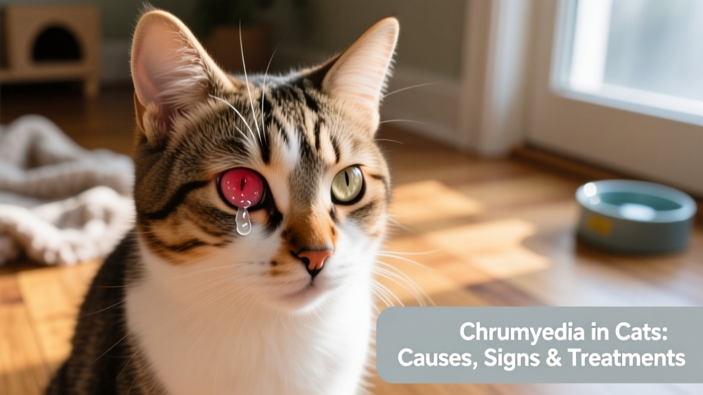 Close-up of a cat with mild conjunctivitis—slight redness and watery discharge from one eye