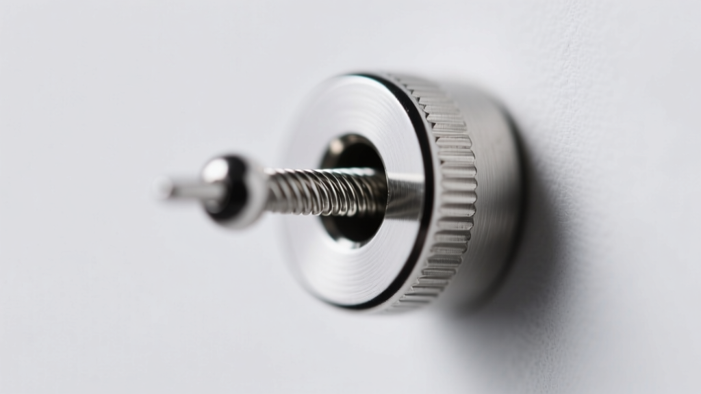 Close-up of a threadless earring post entering a 16-gauge titanium front, showing a secure and smooth friction fit mechanism.