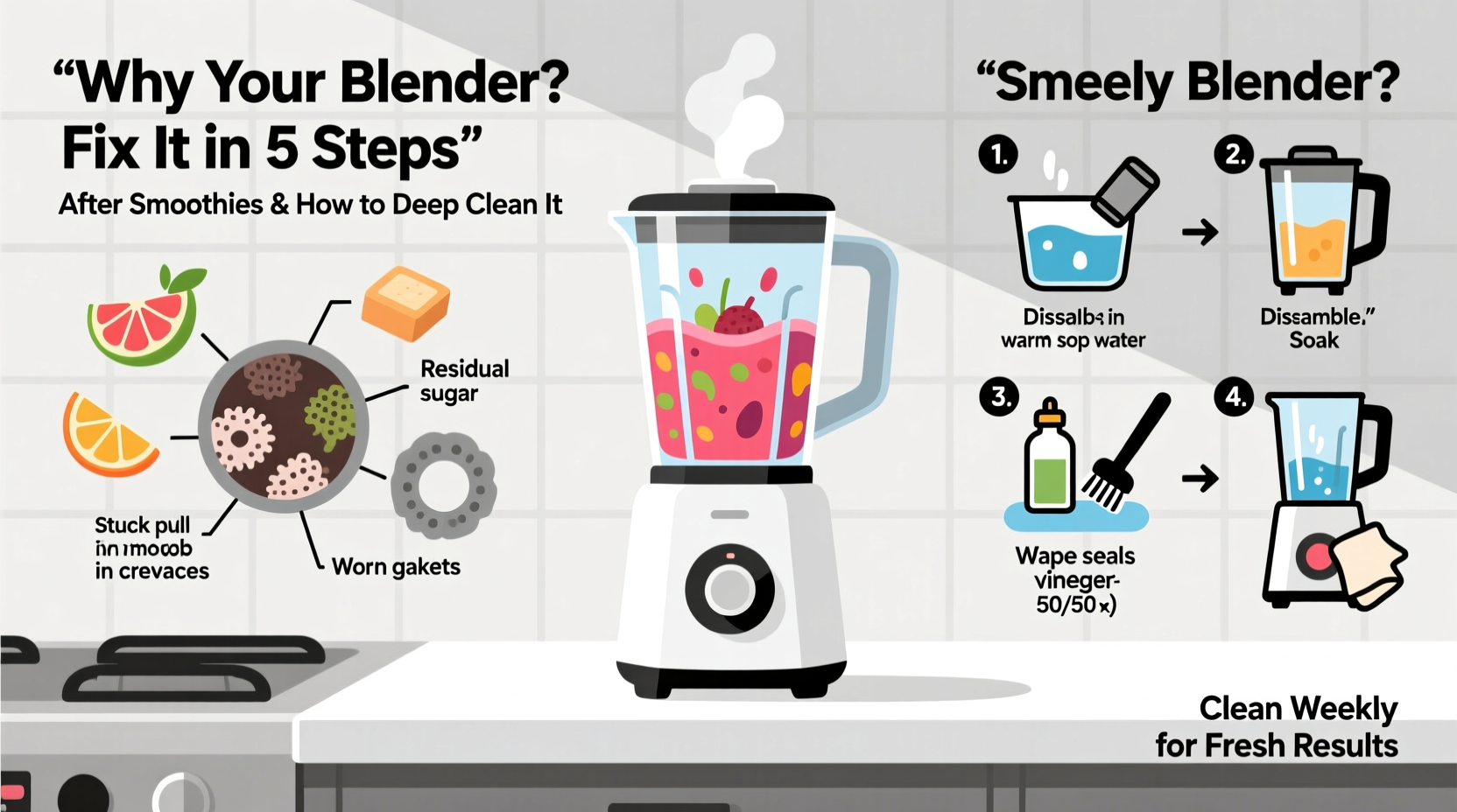 why does my blender smell weird after smoothies and how to deep clean it