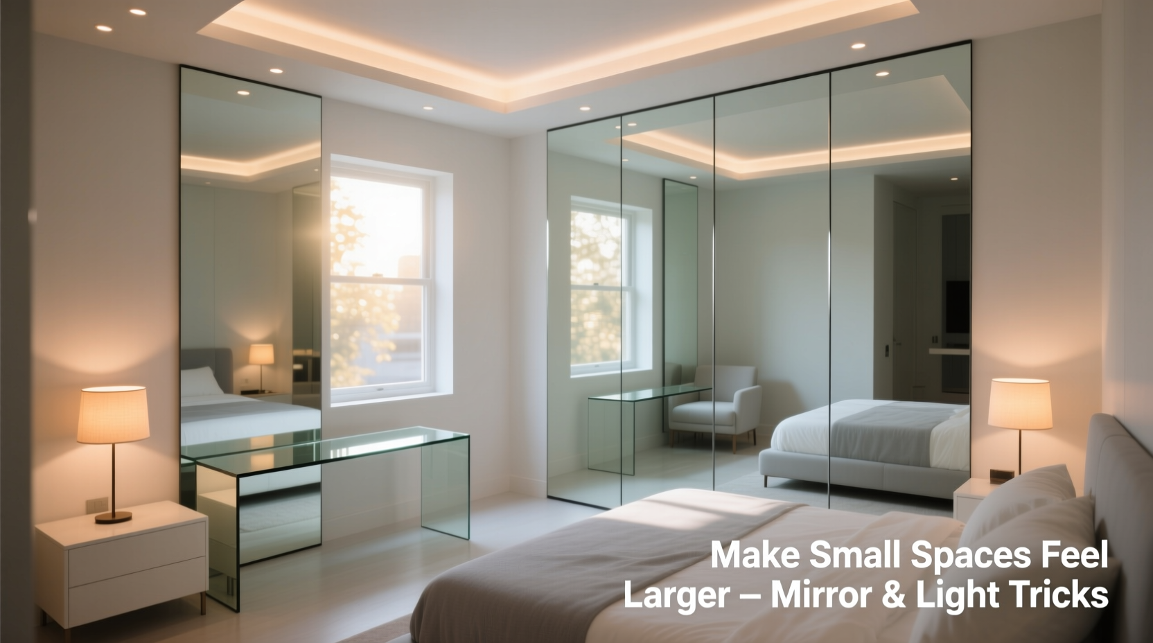 how to make a small room look bigger using mirrors and lighting tricks