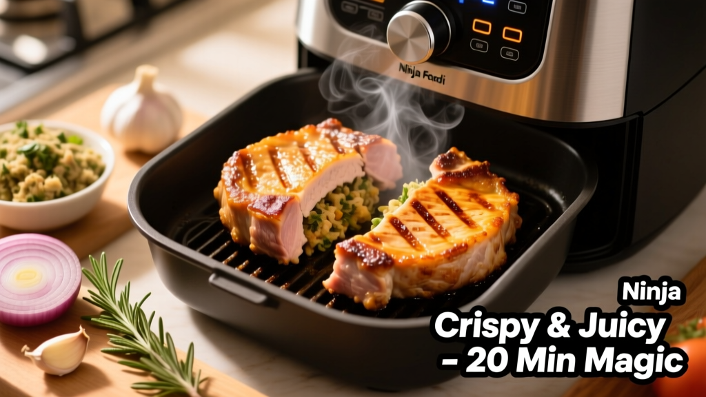Baked Stuffed Pork Chops in Ninja Foodi (Crispy & Juicy!)
