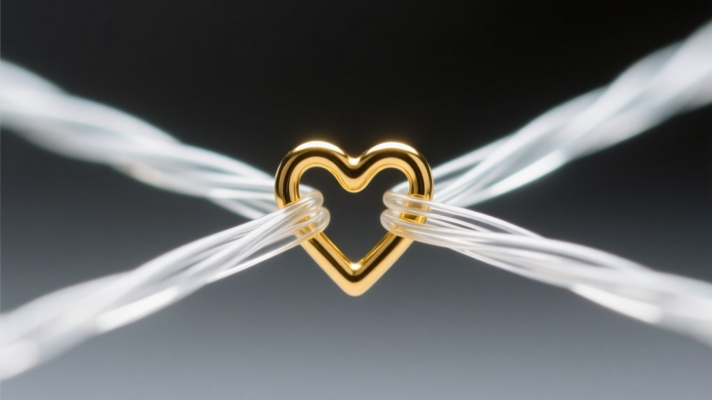 Loupe view of a micro-solder joint connecting a 6mm gold heart to a transparent nylon illusion wire under bright studio lighting.