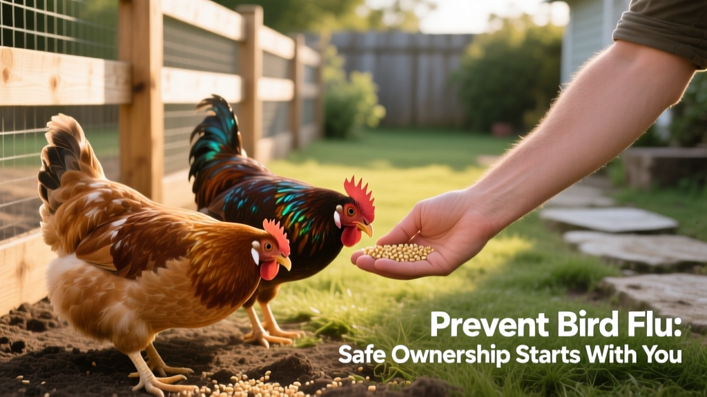 Chickens being fed by hand in a secure, clean outdoor enclosure