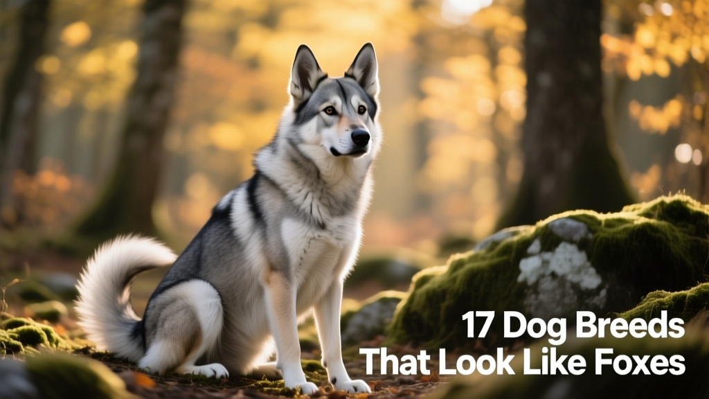 A Norwegian Elkhound sitting alertly in a forest clearing, showing its silver-gray double coat and keen, fox-like gaze