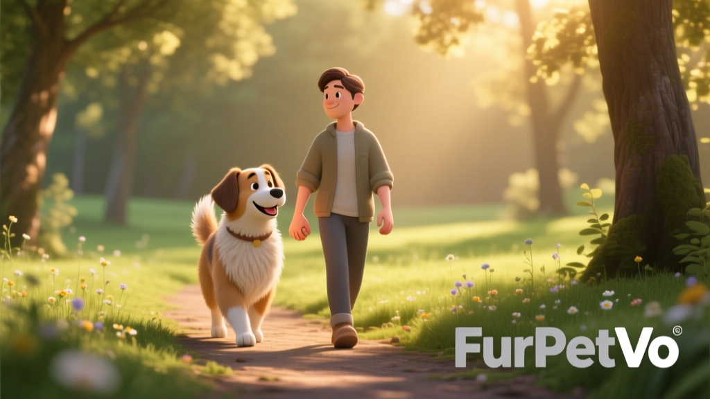 The FurPetVo logo alongside a friendly illustration of a dog and human walking side by side