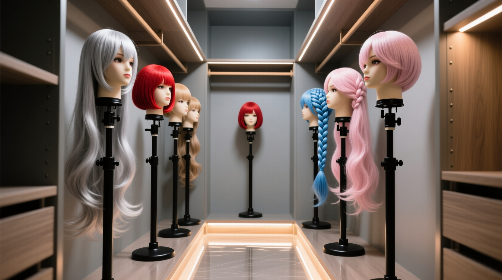 cosplay wig storage in narrow closets
