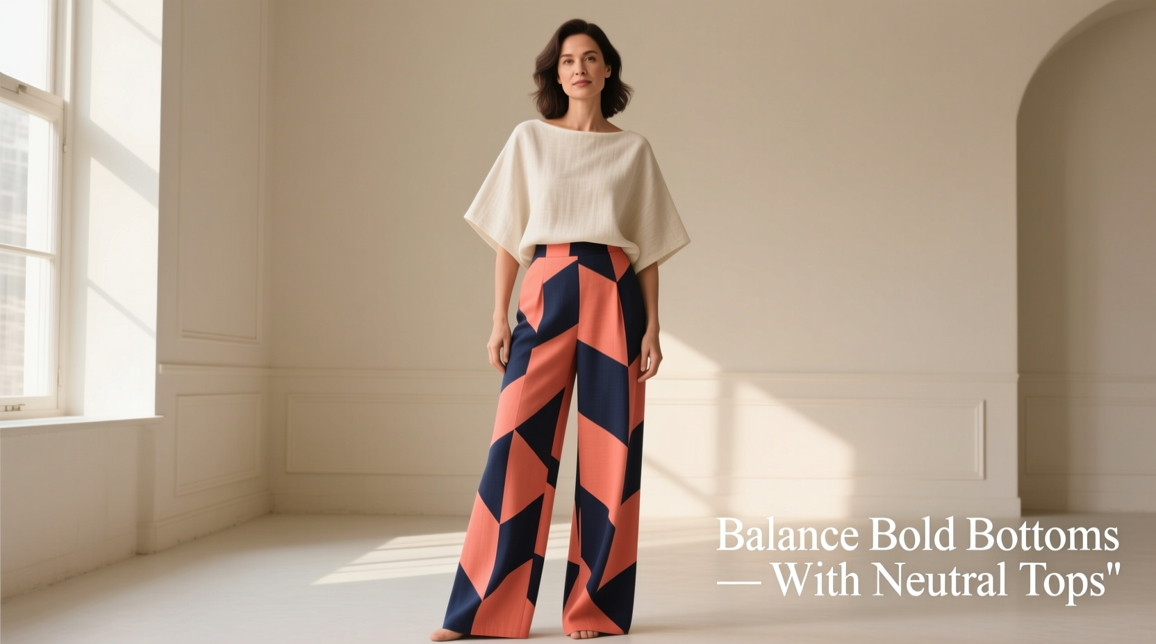 how to pair bold printed pants with neutral tops without overwhelming your frame