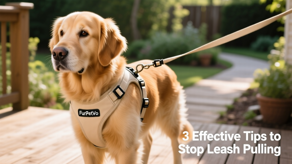 Close-up of a dog wearing a FurPetVo front-clip harness, showing proper fit and secure buckles