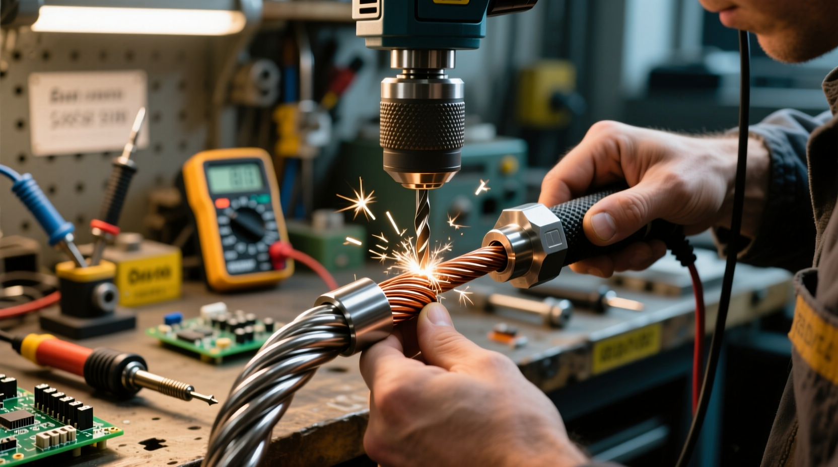 use a drill to make custom cables for electronics proje