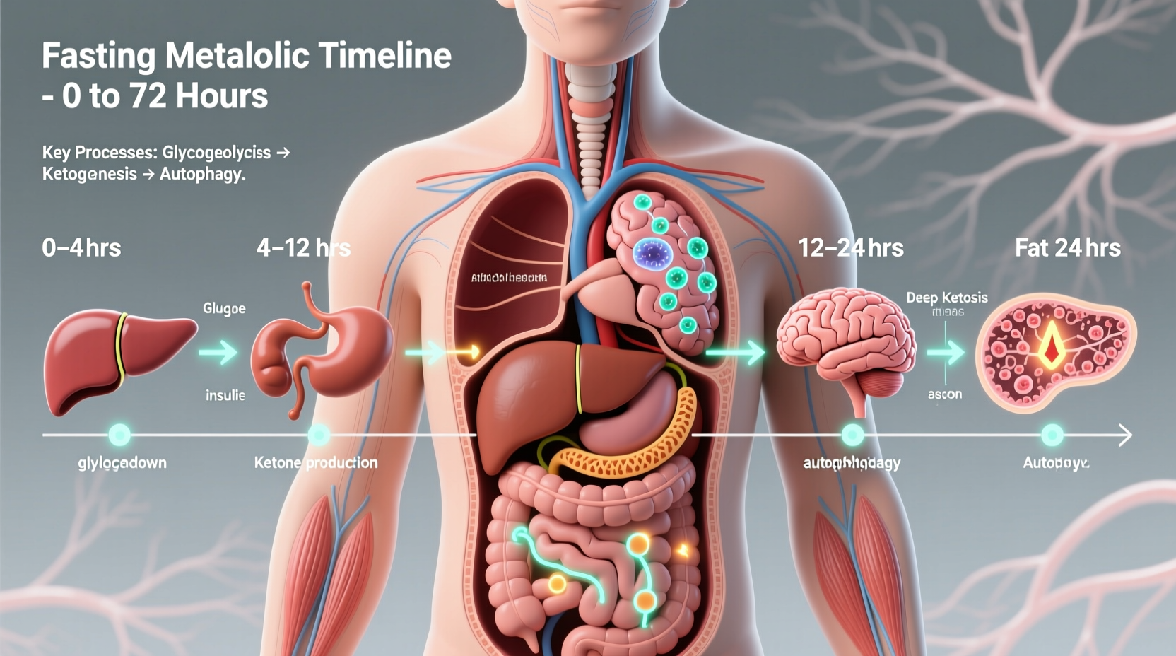 Human body metabolic process during fasting timeline
