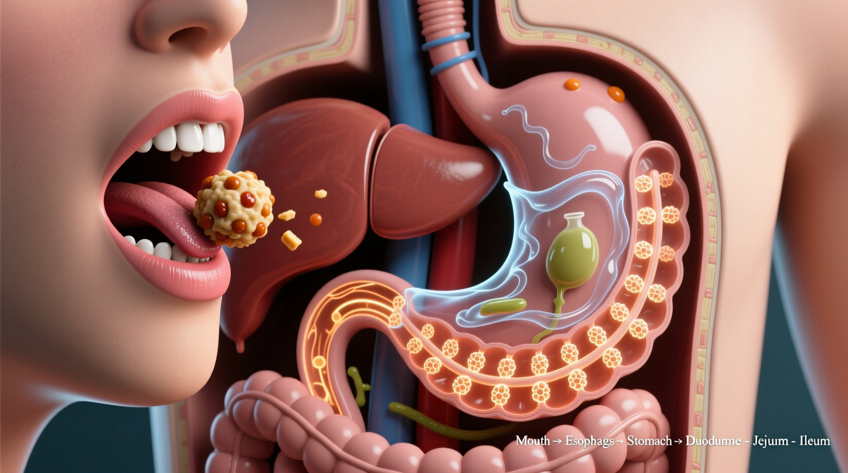 Digestive system showing food breakdown process