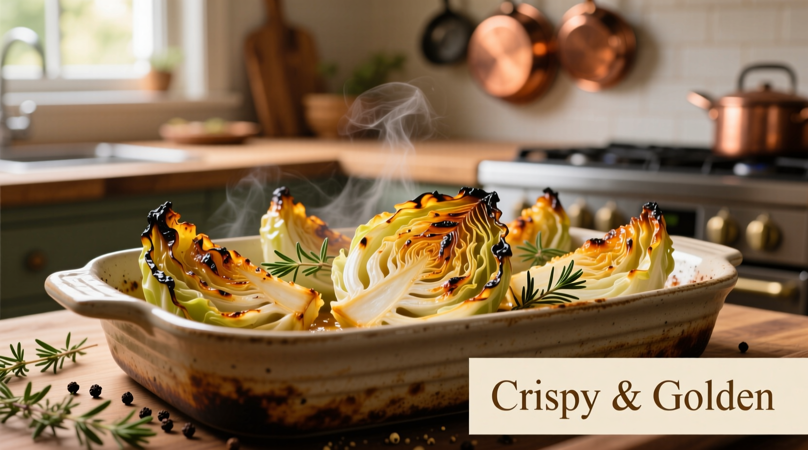 Oven roasted cabbage wedges with crispy edges