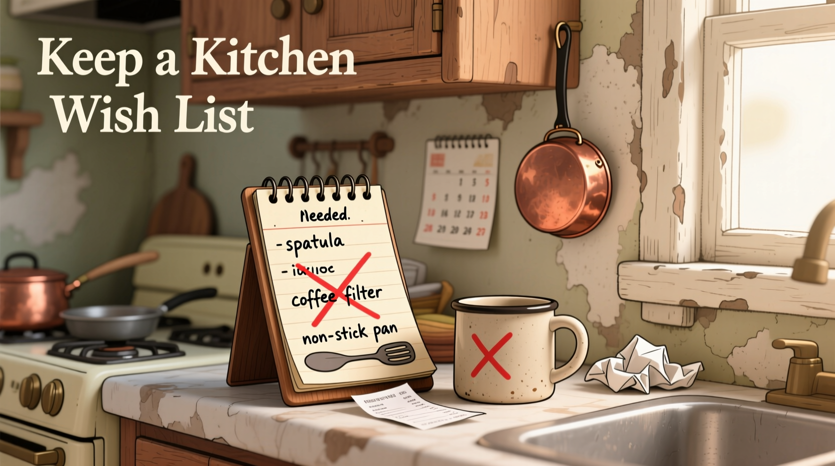 keep a kitchen wish list to buy items you need not wan