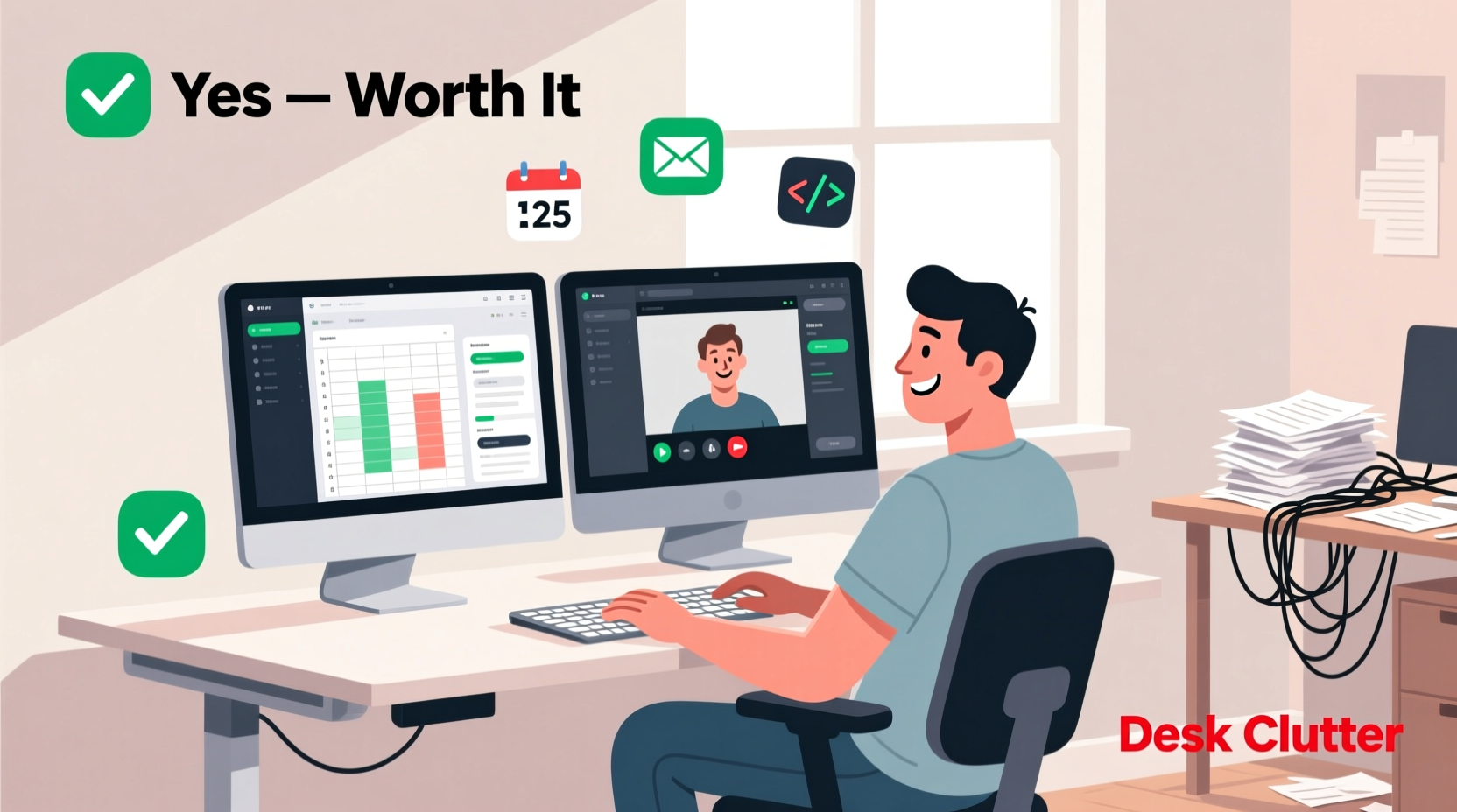 is a dual monitor setup worth it for remote work or just desk clutter