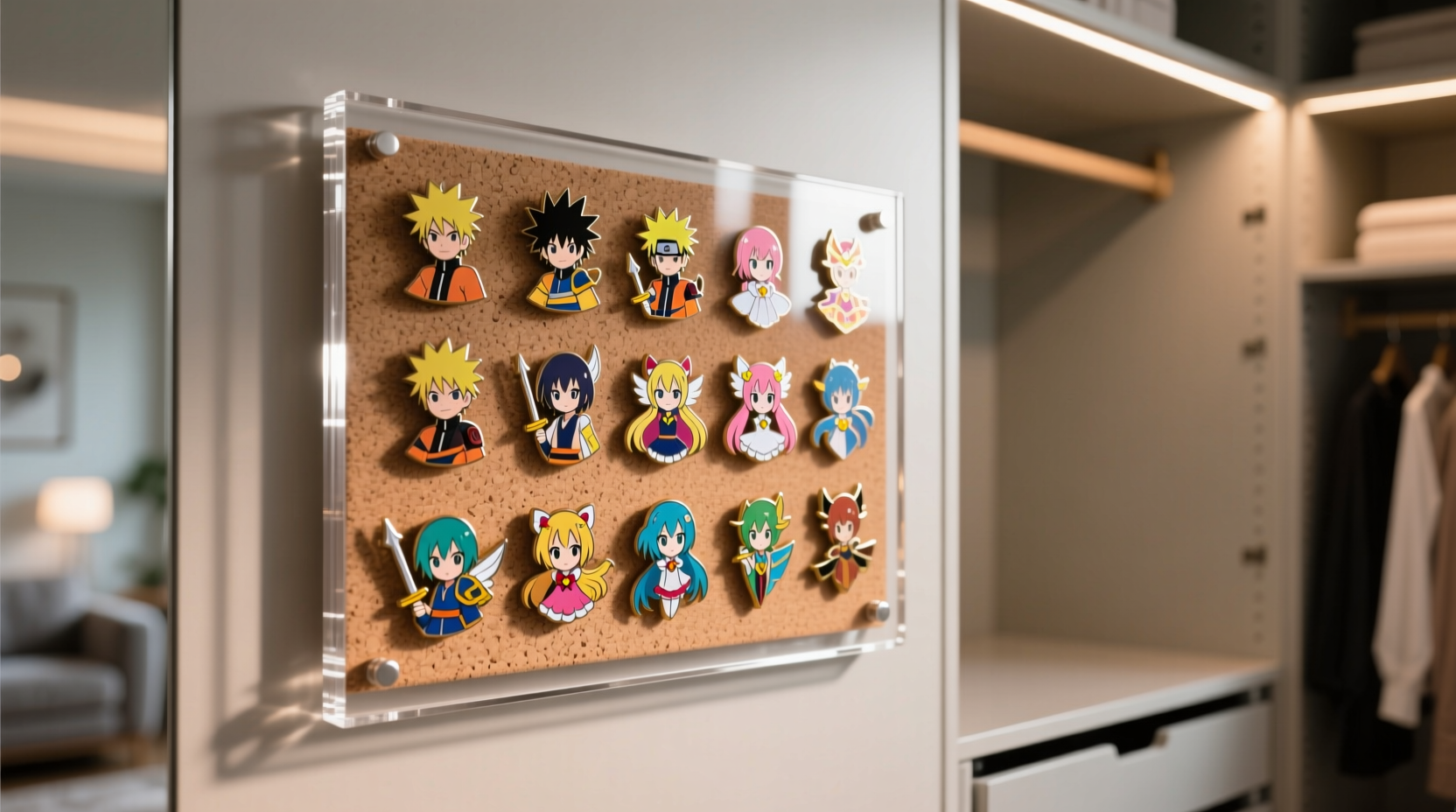 anime pin organization corkboard acrylic method