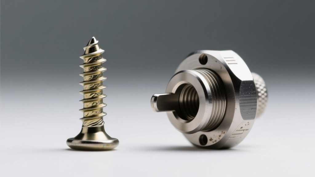 Side-by-side macro comparison of a threaded 20-gauge screw-back post and a push-pull locking clutch under soft studio lighting