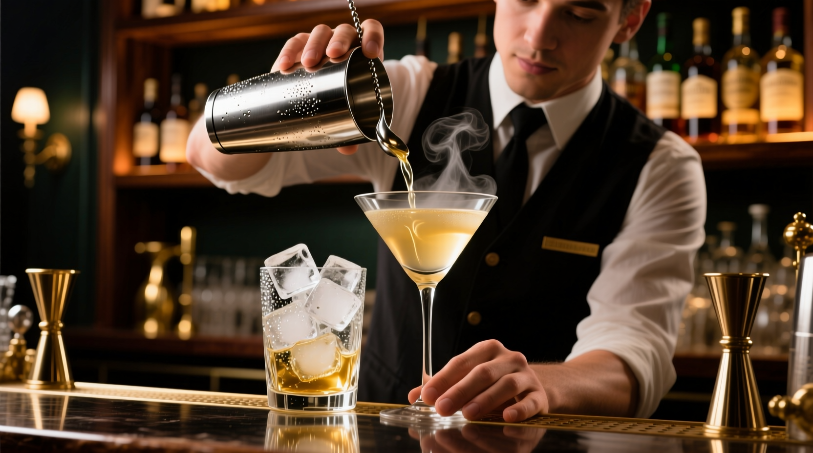 why do some bartenders stir martinis with ice then strain into a pre-chilled glass — does it matter