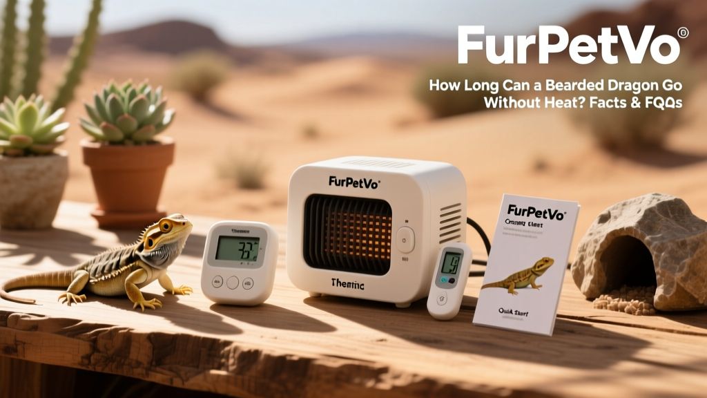 FurPetVo branded heating kit with labeled components: thermostat, ceramic emitter, digital thermometer, and quick-start guide