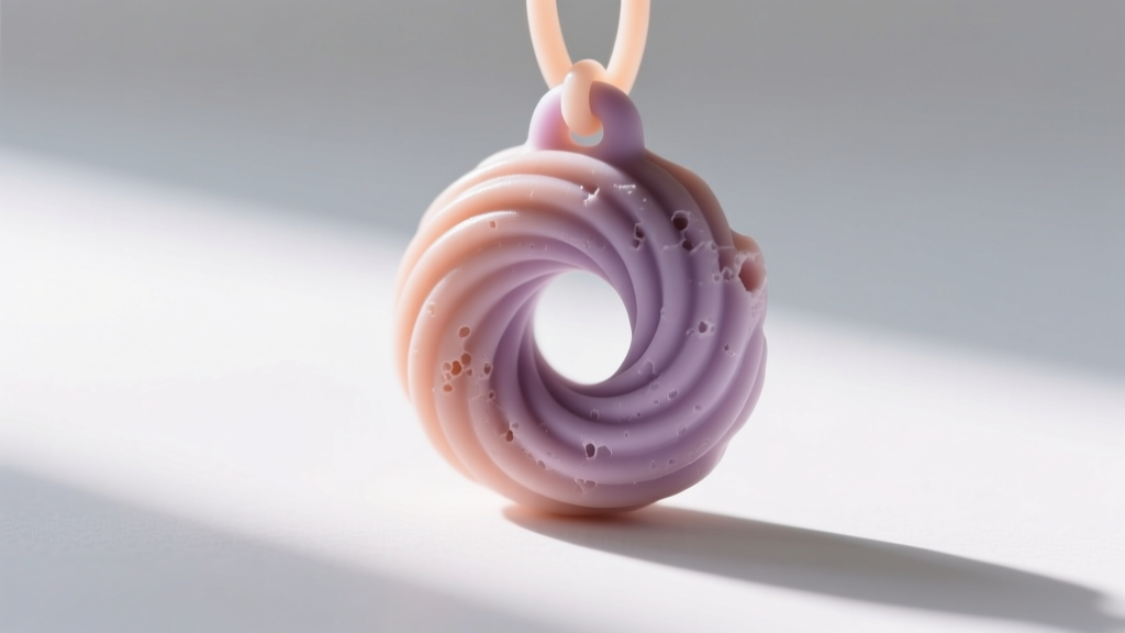 Macro photography showing the textured surface of a medium-firm sensory chew pendant, highlighting the non-porous silicone finish.