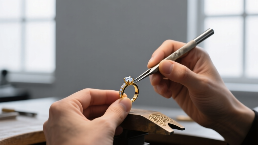 A jeweler's loupe examining pyrite inclusions in a 1970s vintage lapis lazuli gold signet ring to verify natural origin and wear.
