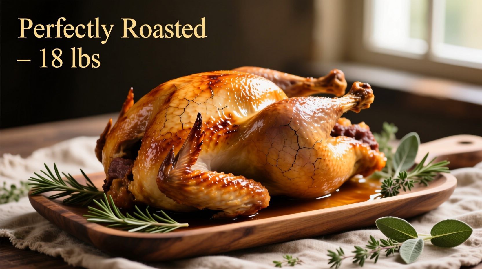 Perfectly roasted 18-pound turkey with golden skin
