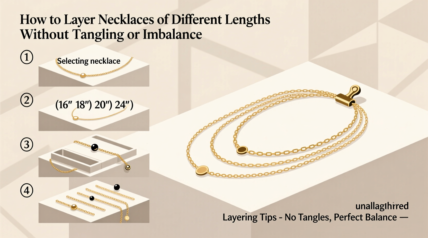 how to layer necklaces of different lengths without tangling or imbalance
