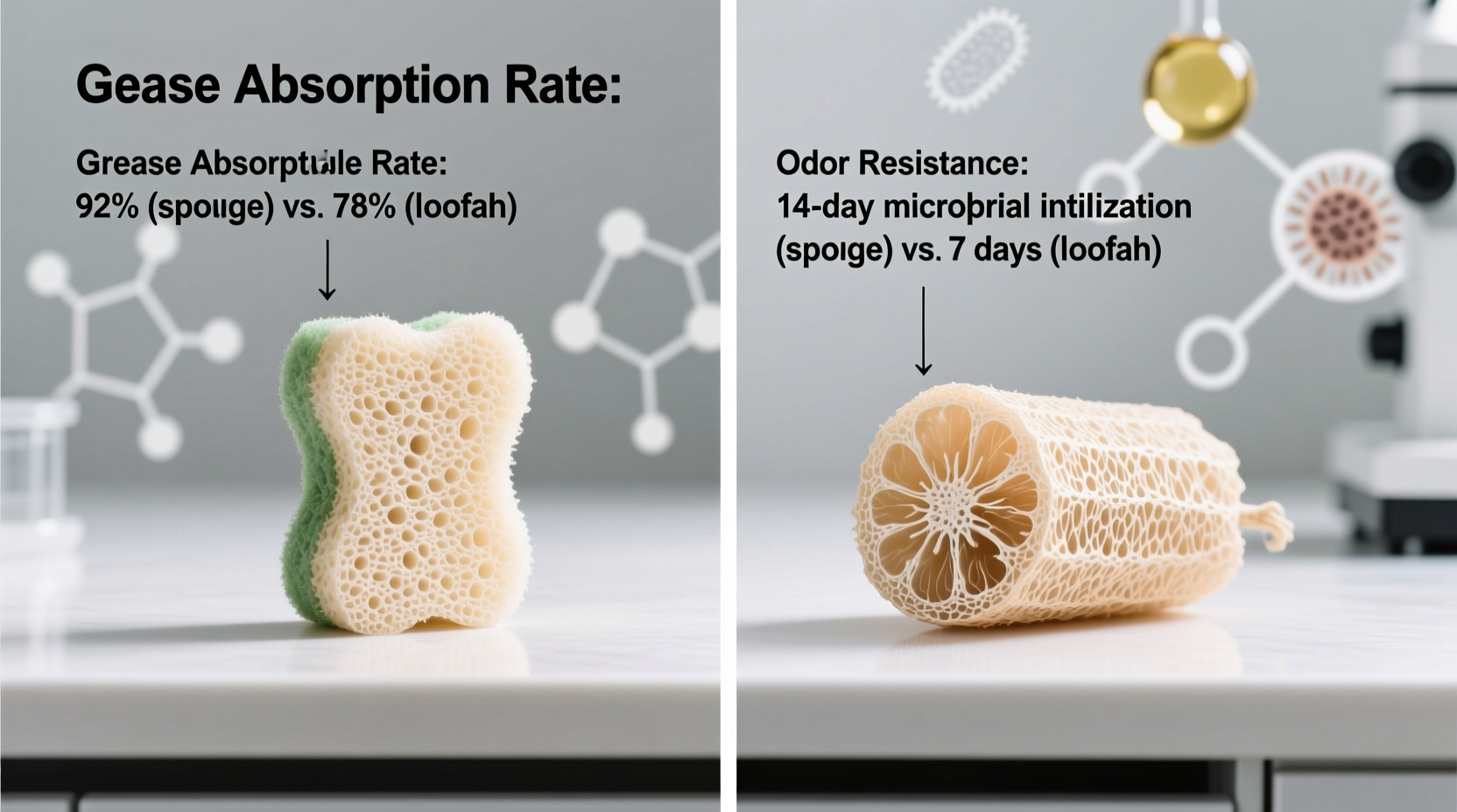 compostable sponge vs loofah pad grease odor showdown
