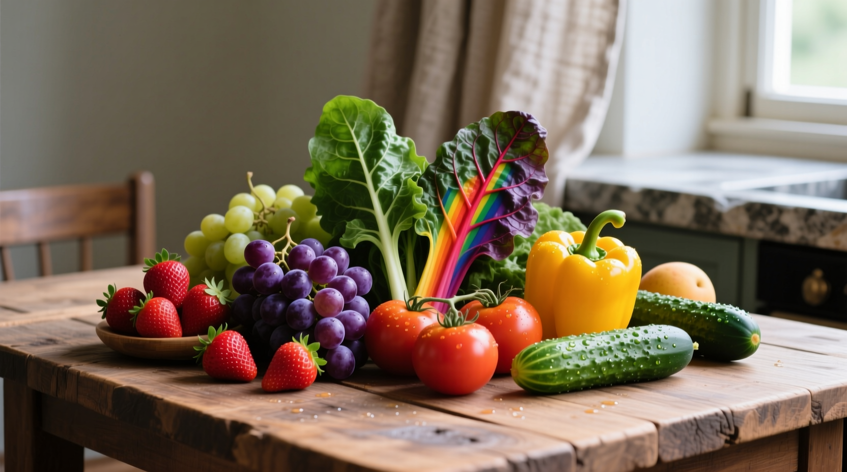 Colorful assortment of fresh gluten-free fruits and vegetables