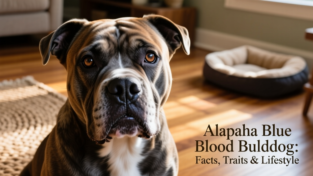 A close-up portrait of an Alapaha Blue Blood Bulldog showing expressive eyes and strong jawline