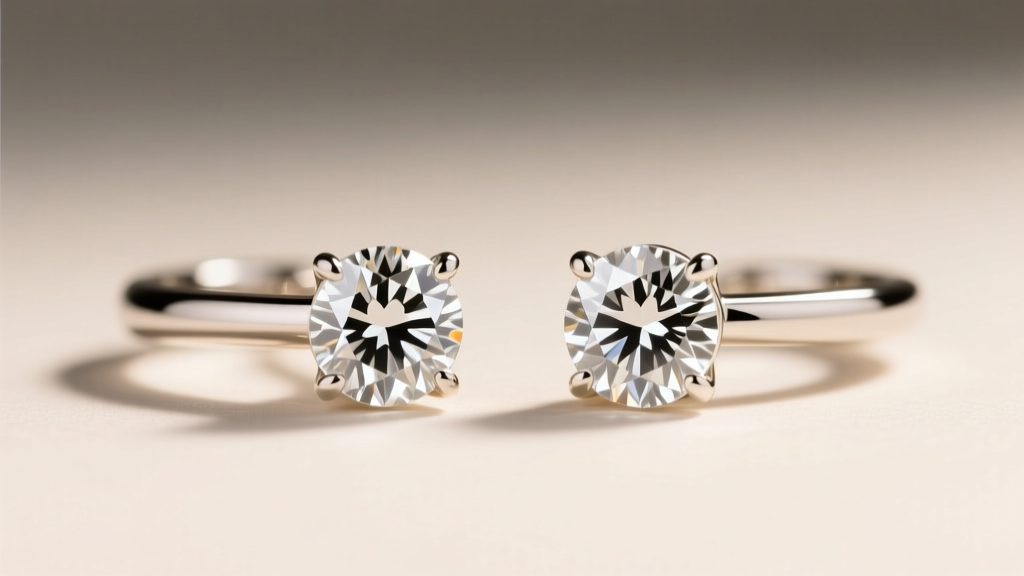 Macro shot of 18k white gold bridge diamond earrings showing horizontal metal bars gripping a round brilliant diamond