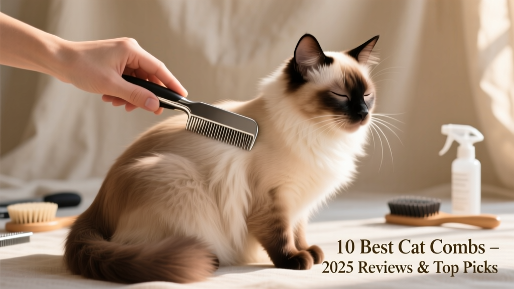 Hand demonstrating proper combing technique along a cat's back and flank, showing gentle downward strokes