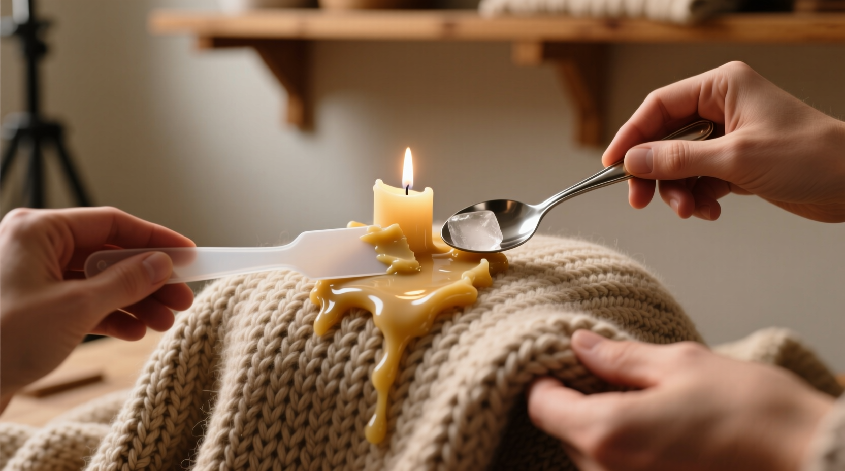 how to remove candle wax from a knit throw