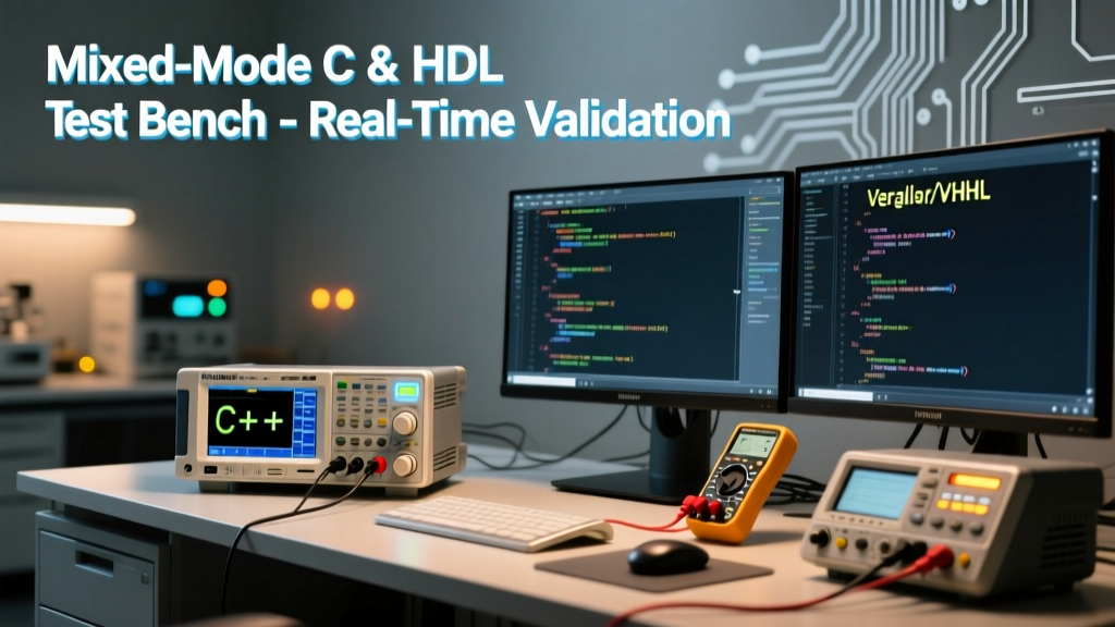 Development Environment Supports Mixed C and HDL Test Benches: Accelerating Verification of Heterogeneous SoC Designs