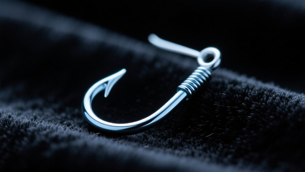 Macro shot of 20-gauge niobium fishhook wire earring on black velvet, showing the precise tension notch and polished finish.