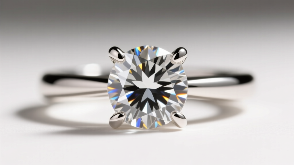 Side profile of a platinum four-prong setting securing a brilliant-cut diamond birthstone, highlighting the gallery wire and prongs