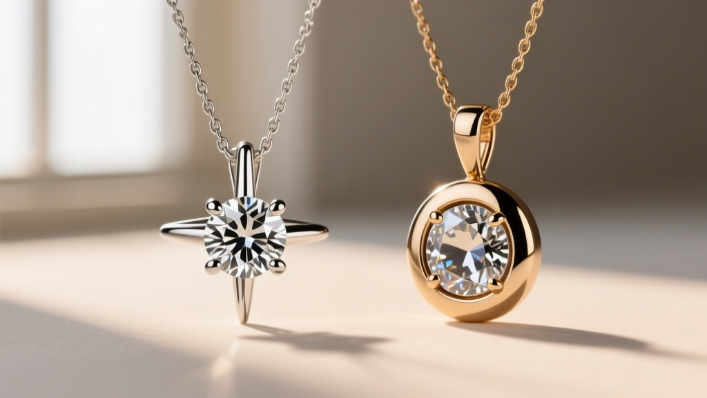 Macro comparison of a 4-prong solitaire pendant versus a smooth bezel-set Ariana necklace drop, highlighting edge protection