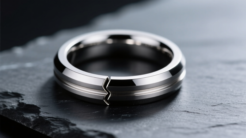 Macro shot of a 16-gauge titanium continuous segment ring on dark slate, highlighting the seamless joint under side lighting
