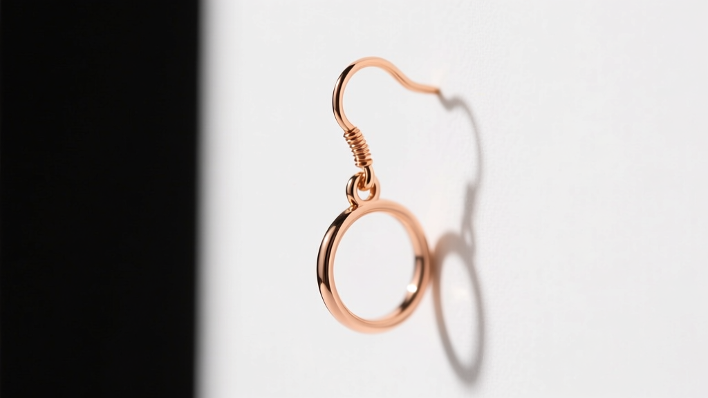 Side profile of a lightweight 18k rose gold Rumi dangle earring showing the 0.8mm thickness and secure half-hard French wire hook