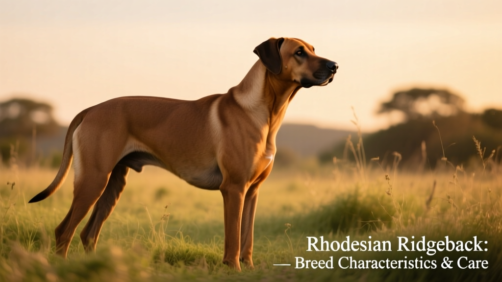 Side profile of a Rhodesian Ridgeback standing confidently outdoors, highlighting the distinctive ridge along its back