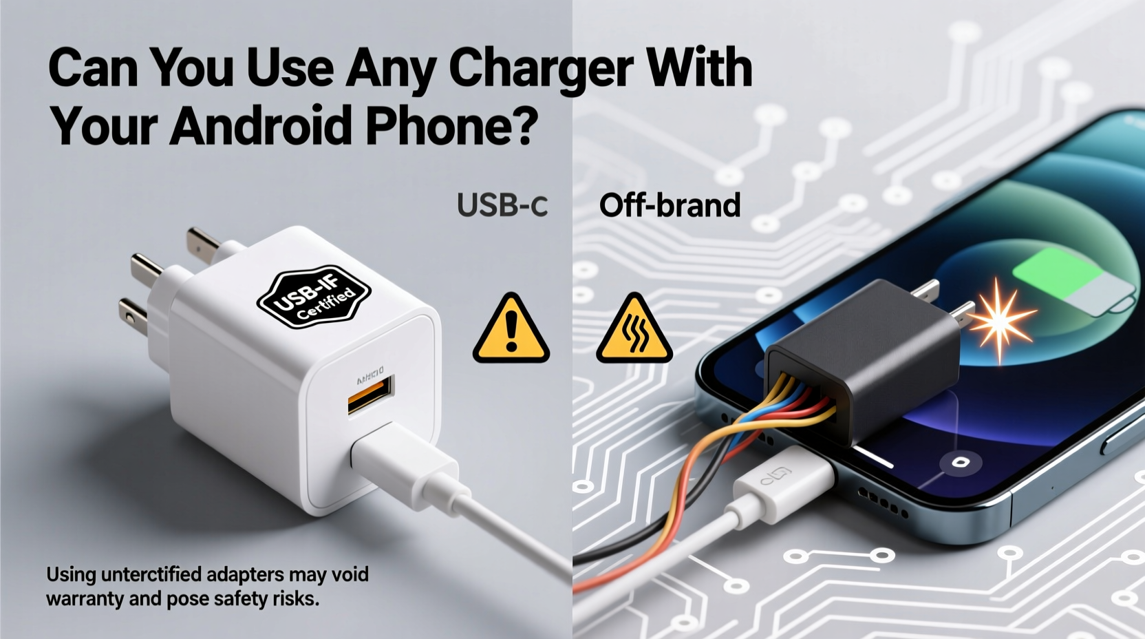 can you use any charger with your android phone risks of using off brand adapters