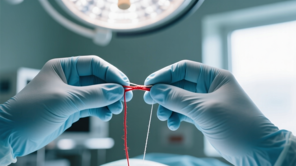 Close-up of hands tying a surgeon