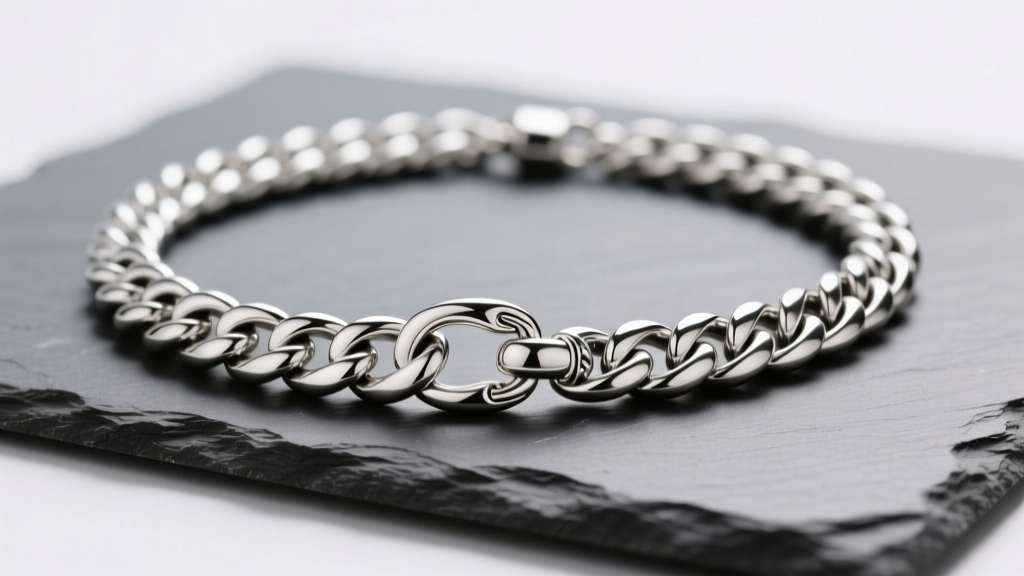 Studio shot of a 925 sterling silver Cuban link necklace on slate, highlighting deep link soldering and a heavy lobster clasp