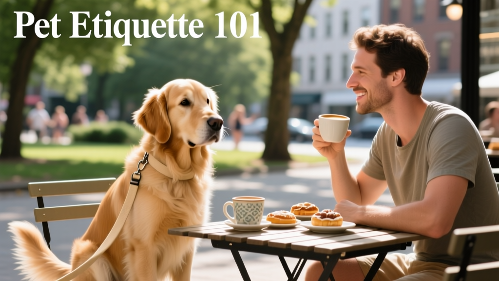 A well-behaved dog sitting calmly beside its owner at an outdoor café table