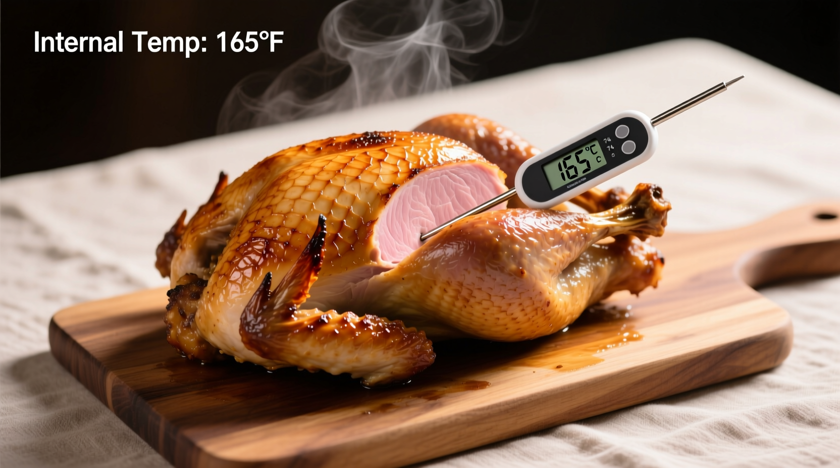 Perfectly roasted turkey breast with thermometer
