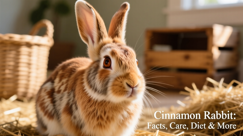 Close-up portrait of a Cinnamon rabbit highlighting its banded fur texture and bright brown eyes